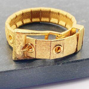 VINTAGE Gold toned metal adjustable belt bracelet 1960s 1970s statement jewelry